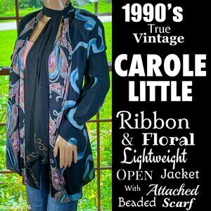 ⭐️HP⭐VTG▪️CAROL LITTLE▪️1990's Ribbon & Floral Attached Beaded Scarf Open Jacket